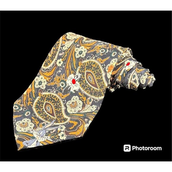 Looney Tunes Mania Mens Necktie Blue Paisley 1994 Cartoon Sylvester Coyote Bugs - Picture 5 of 13